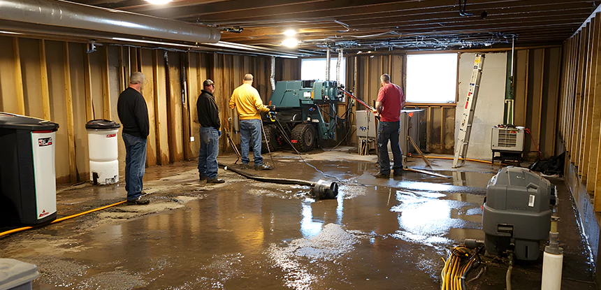 Cleaning Sewage From Basement Floor in Dacula